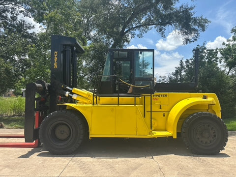 2006 HYSTER H550F 55000 LB CAPACITY DIESEL FORKLIFT PNEUMATIC 124" 2 STAGE MAST SIDE SHIFTING FORK POSITIONER DUAL DRIVE TIRES ENCLOSED CAB 3286 HOURS STOCK # BF92251149-TXB