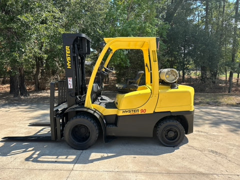 2007 HYSTER H90FT 9000 LB LP GAS FORKLIFT DUAL DRIVE PNEUMATIC 94/195" 3 STAGE MAST SIDE SHIFTER 6008 HOURS STOCK # BF9251139-TXB - United Lift Equipment LLC