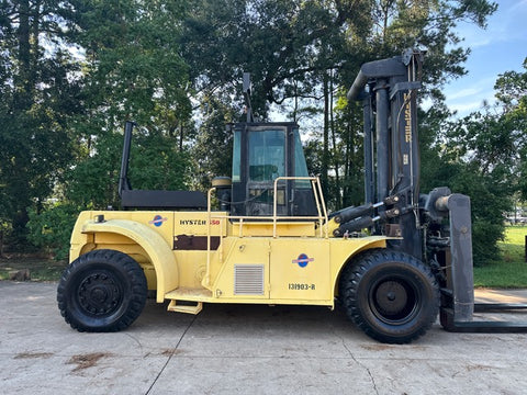 2008 HYSTER H550F 55000 LB CAPACITY DIESEL FORKLIFT PNEUMATIC 172" 2 STAGE MAST SIDE SHIFTING FORK POSITIONER DUAL DRIVE TIRES ENCLOSED CAB 2193 HOURS STOCK # BF91851189-TXB