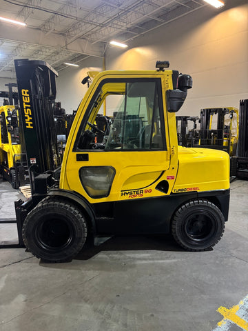 2019 HYSTER H90FT 9000 DIESEL FORKLIFT DUAL PNEUMATIC 98/144" 2 STAGE CLEAR VIEW MAST ENCLOSED HEATED CAB SIDE SHIFTER 1,218 HOURS STOCK # BF9187269-BUF