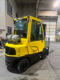 2021 HYSTER H50FT 5000 LB LP GAS FORKLIFT PNEUMATIC 86/189" 3 STAGE MAST SIDE SHIFTING FORK POSITIONER ENCLOSED CAB with HEAT 984 HOURS STOCK # BF9113729-BUF