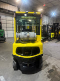 2021 HYSTER H50FT 5000 LB LP GAS FORKLIFT PNEUMATIC 86/189" 3 STAGE MAST SIDE SHIFTING FORK POSITIONER ENCLOSED CAB with HEAT 984 HOURS STOCK # BF9113729-BUF