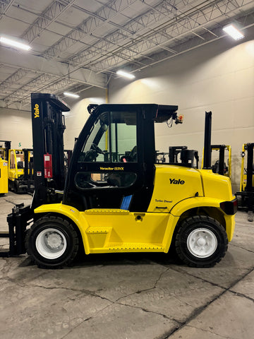 2021 YALE GDP155VXN 15500 LB DIESEL FORKLIFT PNEUMATIC 107/134" 2 STAGE CLEAR VIEW MAST ENCLOSED CAB HEAT & AC WITH SIDE SHIFTING FORK POSITIONER ATTACHMENT 4 WAY  STOCK # BF9699759-BUF - United Lift Equipment LLC