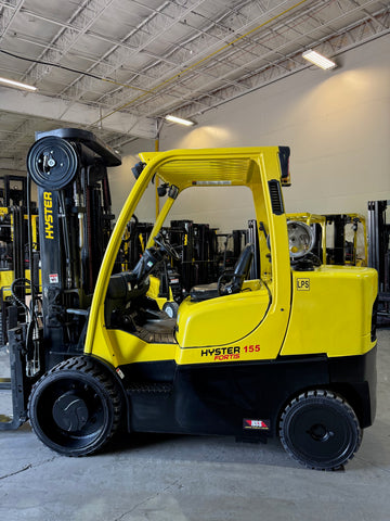 2017 HYSTER S155FT 15500 LB LP GAS FORKLIFT CUSHION 99/185" 3 STAGE MAST SIDE SHIFTING FORK POSITIONER 96" FORKS PLUMBED 4 WAYS TO CARRIAGE 1542 HOURS STOCK # BF9513439-BUF