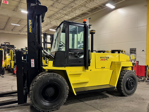 2002 HYSTER H360XL 36000 LB DIESEL FORKLIFT PNEUMATIC 145/145" 2 STAGE MAST SIDE SHIFTER 3877 HOURS STOCK # BF9671139-BUF
