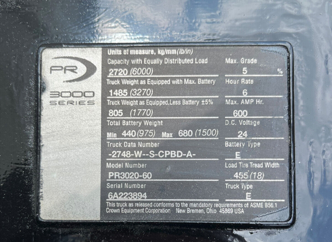 2009 Crown P R3020-60 Picture 10 2009 Crown P R3020-60-10