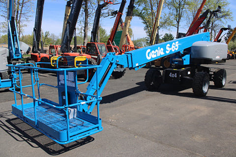 2018 GENIE S65 TELESCOPIC STRAIGHT BOOM LIFT AERIAL LIFT WITH JIB ARM 65' REACH DIESEL 4WD 1813 HOURS STOCK # BF9645429-BUF
