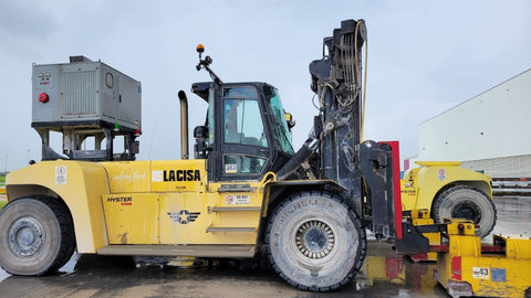 2014 HYSTER H700 70000 LB CAPACITY DIESEL FORKLIFT PNEUMATIC 172" 2 STAGE MAST SIDE SHIFTING FORK POSITIONER CAB WITH HEAT AND A/C 11180 HOURS STOCK # BF92591729-LJTX