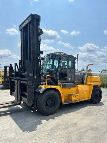 2018 HYUNDAI H180D-9 40000 LB DIESEL FORKLIFT PNEUMATIC 168/198 2 STAGE MAST SIDE SHIFT FORK POSITIONER ENCLOSED CAB HEAT AC STOCK # BF1109569-NCB - United Lift Equipment LLC