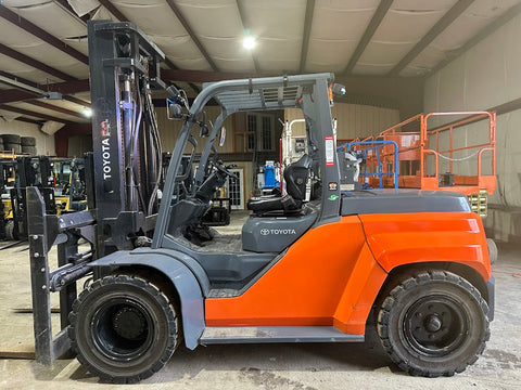 2020 TOYOTA 8FG70U 15500 LB LP GAS FORKLIFT DUAL DRIVE PNEUMATIC 148" 2 STAGE MAST SIDE SHIFTING FORK POSITIONER 466 HOURS STOCK # BF9563549-RIL2 - United Lift LLC