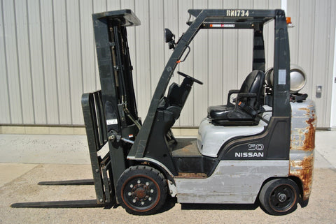 NISSAN 2A24LV 5000 LB LP GAS FORKLIFT CUSHION TIRE 82/187 3 STAGE MAST 9400 HOURS STOCK # BF9P1734-MIL - United Lift Used & New Forklift Telehandler Scissor Lift Boomlift